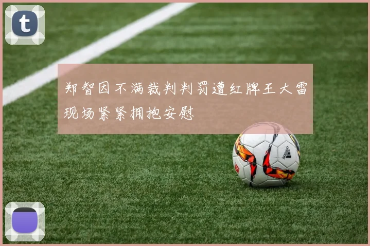 郑智因不满裁判判罚遭红牌王大雷现场紧紧拥抱安慰